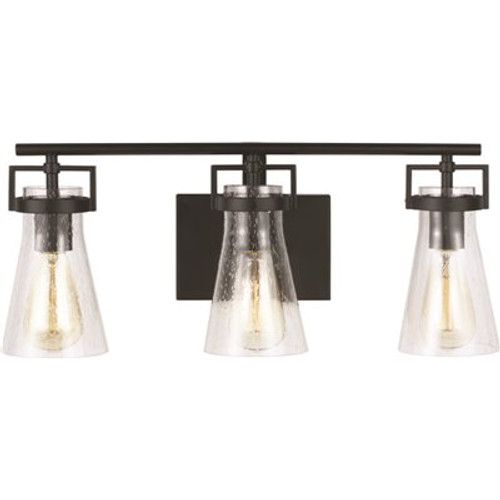 Generation Lighting Vess 3-Light Matte Black Bathroom Vanity Light with Clear Seeded Glass Shades