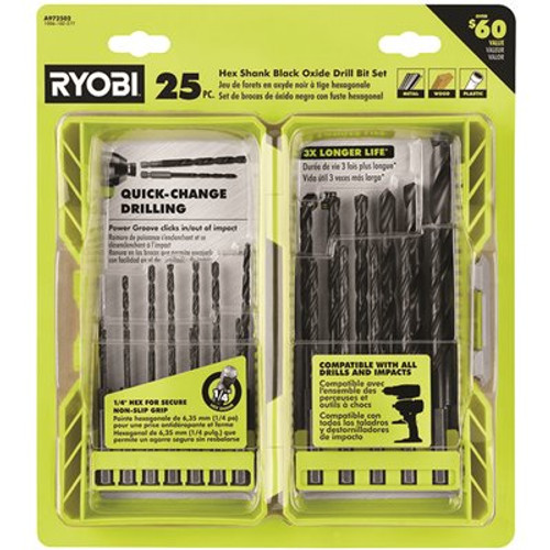 RYOBI Black Oxide Hex Shank Drill Bit Set (25-Piece)