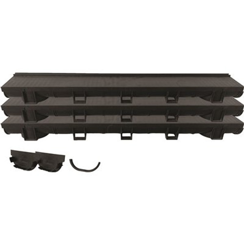 Compact Series Invisible Edge 9.84 ft. L x 5.4 in. W x 3.5 in. H Trench and Channel Drain Kit w/ End Caps and Connector