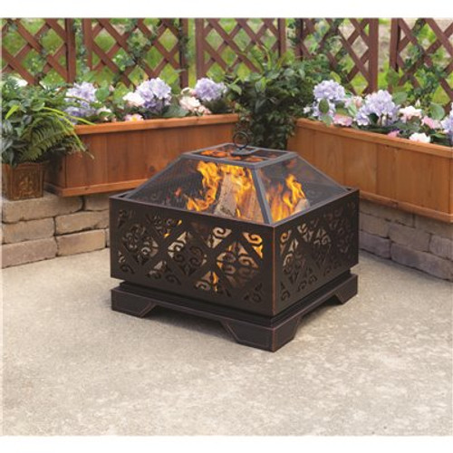 Pleasant Hearth Vienna 26 in. W x 26 in. H Square Steel Wood Burning Rubbed Bronze Fire Pit