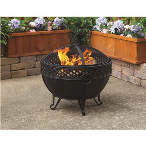 Pleasant Hearth Gable 28 in. W x 25.5 in. H Round Steel Wood Burning Black Fire Pit with Poker