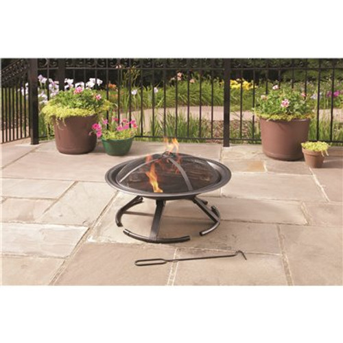 Pleasant Hearth Stow N Go Portable 26 in. W x 15.5 in. H Round Steel Wood Burning Fire Pit with Canvas Carry Bag