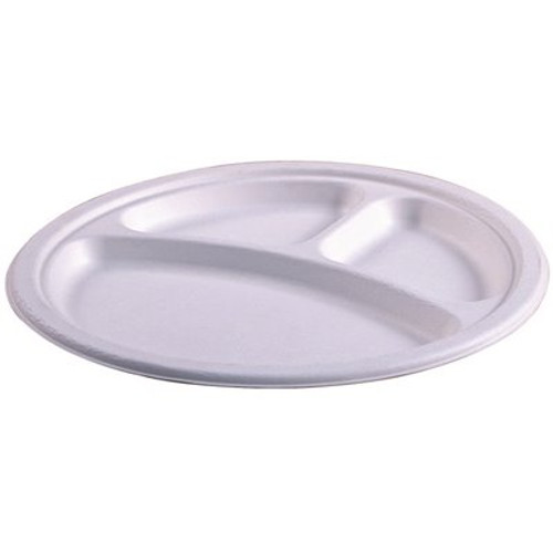 Empress Earth 10 in. Natural Bagasse 3-Compartment Heavy Weight Plate 500-Per Case