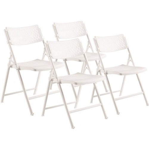 Oversized 18 in. Premium White Polypropylene Seat, Metal AirFlex Series Folding Chair (Set of 4 Chairs)