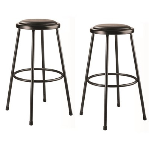 National Public Seating 30 in. Black Heavy Duty Steel Frame, Vinyl Padded Stool (Pack of 2)