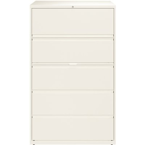 Hirsh HL10000 White 42 in. Wide 5-Drawer Lateral File Cabinet with Posting Shelf and Roll-Out Binder Storage
