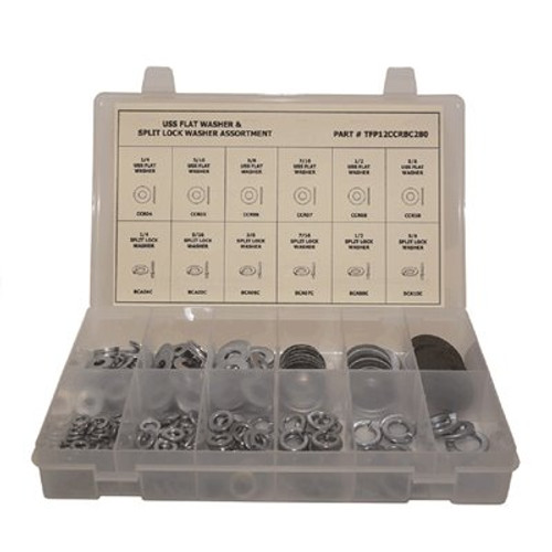 Grade 2 USS Zinc Plated Assortment Flat Washer and Split Lock Washer in Plastic Carrying Case (280-Pieces)