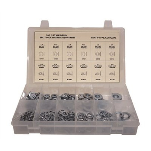 Grade 2 SAE Zinc Plated Flat Washer and Split Lock Washer Assortment in Plastic Carrying Case (280-Pieces)