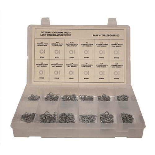 Zinc Plated Internal and Extrenal Tooth Lock Washer Assortment in Plastic Carrying Case (520-Pieces)