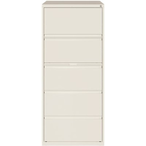 Hirsh HL10000 White 30 in. Wide 5-Drawer Lateral File Cabinet with Posting Shelf and Roll-Out Binder Storage