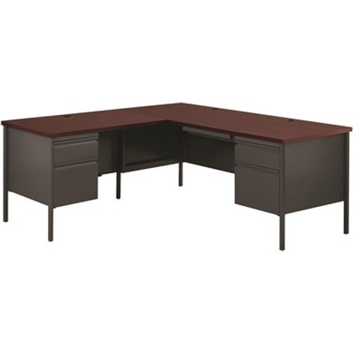 Hirsh Commercial 72 in. W x 66 in. D L Shape Charcoal/Mahogany 4-Drawer Executive Desk with Left Hand Return