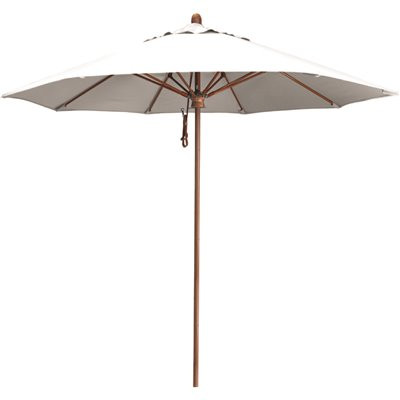 9 ft. Woodgrain Aluminum Commercial Market Patio Umbrella Fiberglass Ribs and Pulley Lift in Natural Sunbrella