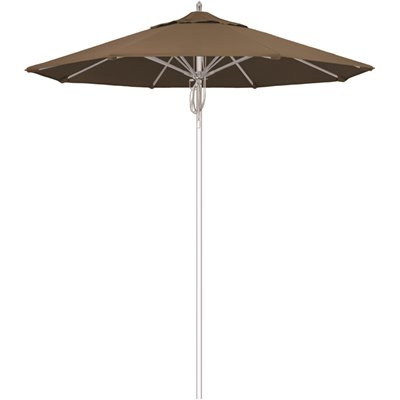 7.5 ft. Silver Aluminum Commercial Market Patio Umbrella Fiberglass Ribs and Pulley Lift in Cocoa Sunbrella