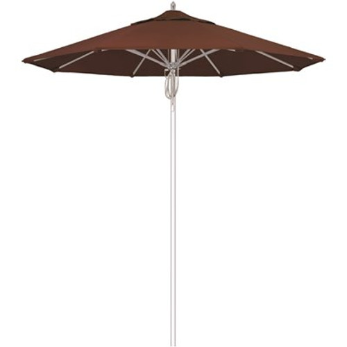 7.5 ft. Silver Aluminum Commercial Market Patio Umbrella Fiberglass Ribs and Pulley Lift in Bay Brown Sunbrella