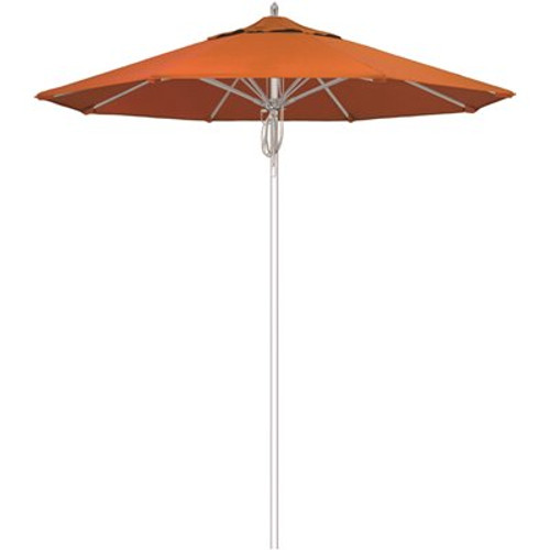 7.5 ft. Silver Aluminum Commercial Market Patio Umbrella Fiberglass Ribs and Pulley Lift in Tuscan Sunbrella