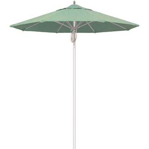 7.5 ft. Silver Aluminum Commercial Market Patio Umbrella Fiberglass Ribs and Pulley Lift in Spectrum Mist Sunbrella
