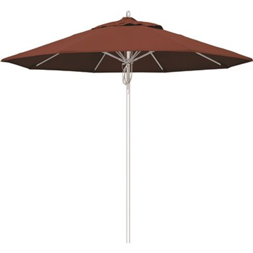 9 ft. Silver Aluminum Commercial Fiberglass Ribs Market Patio Umbrella and Pulley Lift in Terracotta Sunbrella