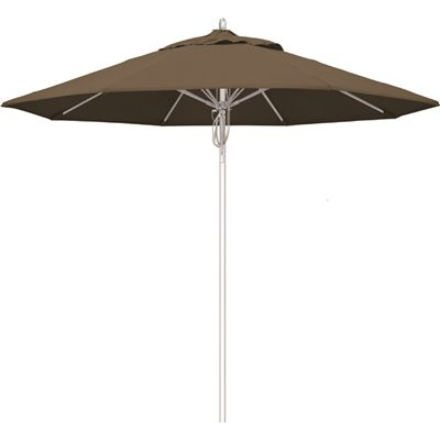California Umbrella 9 ft. Silver Aluminum Commercial Fiberglass Ribs Market Patio Umbrella and Pulley Lift in Cocoa Sunbrella