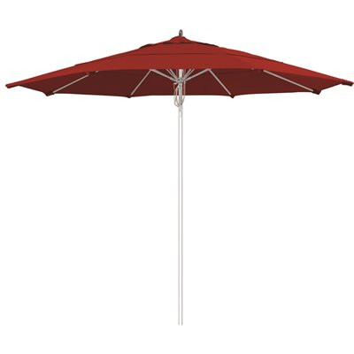 California Umbrella 11 ft. Silver Aluminum Commercial Market Patio Umbrella Fiberglass Ribs and Pulley lift in Red Sunbrella