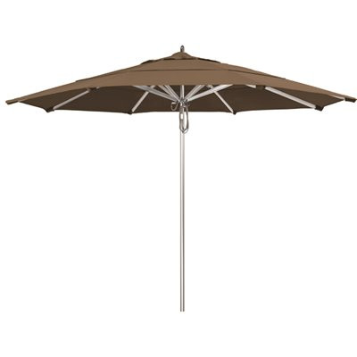 California Umbrella 11 ft. Silver Aluminum Commercial Market Patio Umbrella with Pulley Lift in Cocoa Sunbrella