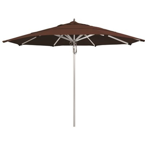 California Umbrella 11 ft. Silver Aluminum Commercial Market Patio Umbrella with Pulley Lift in Bay Brown Sunbrella