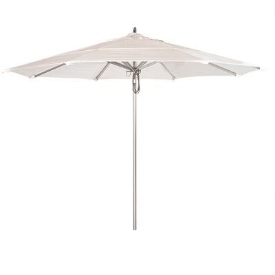 California Umbrella 11 ft. Silver Aluminum Commercial Market Patio Umbrella with Pulley Lift in Natural Sunbrella