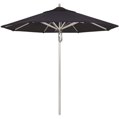 California Umbrella 9 ft. Silver Aluminum Commercial Market Patio Umbrella with Pulley Lift in Navy Sunbrella