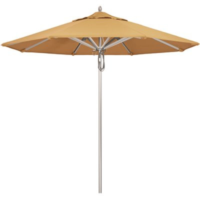 California Umbrella 9 ft. Silver Aluminum Commercial Market Patio Umbrella with Pulley Lift in Wheat Sunbrella