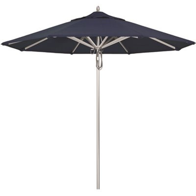 California Umbrella 9 ft. Silver Aluminum Commercial Market Patio Umbrella with Pulley Lift in Spectrum Indigo Sunbrella
