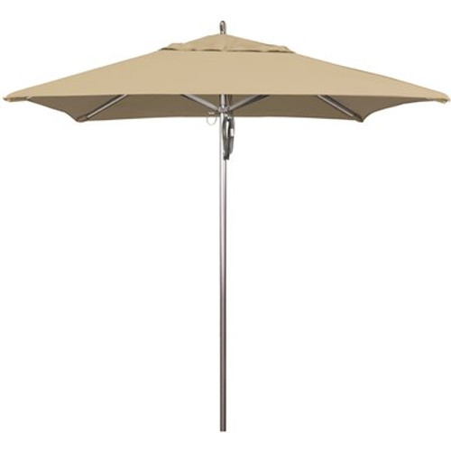7.5 ft. Square Silver Aluminum Commercial Market Patio Umbrella with Pulley Lift in Antique Beige Sunbrella