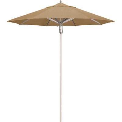California Umbrella 7.5 ft. Silver Aluminum Commercial Market Patio Umbrella with Pulley Lift in Linen Sesame Sunbrella