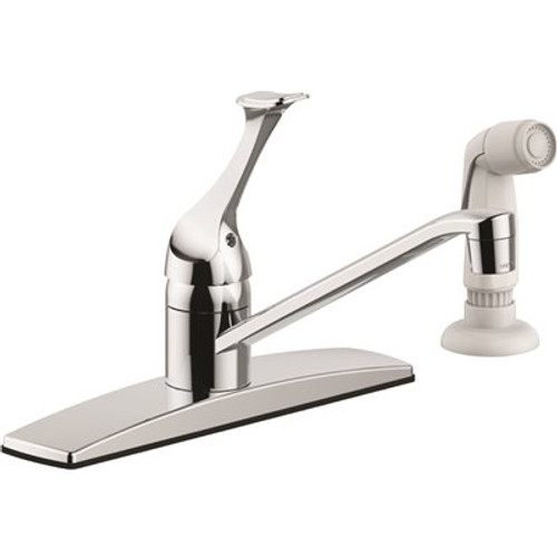 Seasons Single-Handle Standard Kitchen Faucet in Chrome with White Side Sprayer