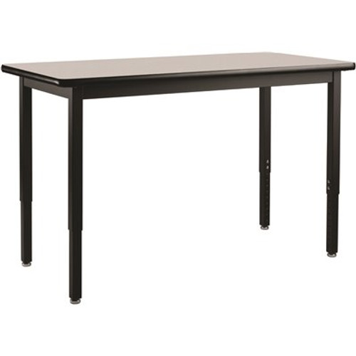 National Public Seating Heavy Duty Height Adjustable Table 30 in. x 72 in. Black Frame HPL Grey Nebula Top