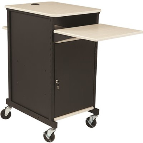 Oklahoma Sound PRC Series Jumbo Presentation Cart 4-Wheeled Black Steel, Ivory Wood Grain Finish