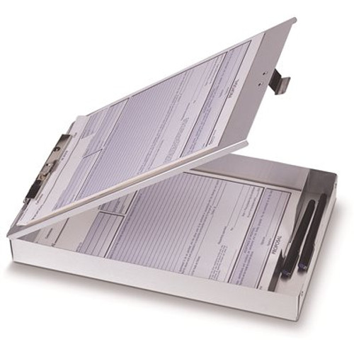 OIC 8-1/2 in. x 12 in. Aluminum Storage Clipboard, 1 in. Clip Capacity, Silver
