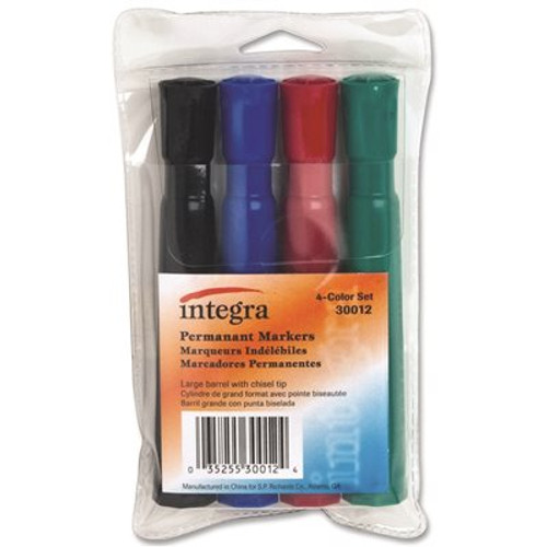 INTEGRA INTEGRA PERMANENT CHISEL MARKER, POINT STYLE, ASSORTED INK, FOUR PER PACK