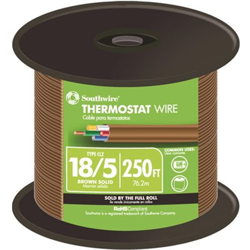 Southwire 250 ft. 18/5 Brown Solid CU CL2 Thermostat Wire