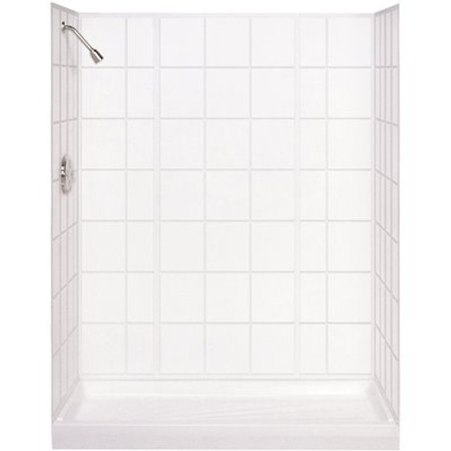 Varistone 30 in. x 32 in. x 60 in. x 72 in. 5-Piece Easy Up Adhesive Alcove Shower Surround in White