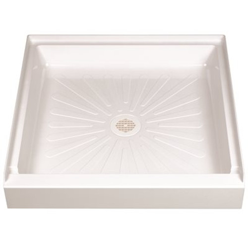 MUSTEE Durabase 32 in. L x 32 in. W Single Threshold Alcove Shower Pan Base with Center Drain in White