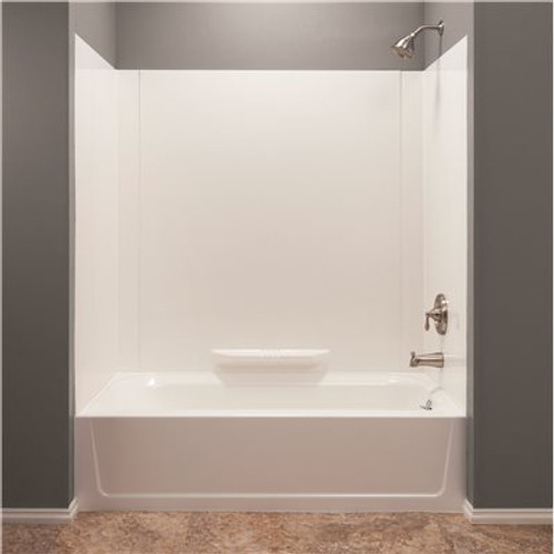 MUSTEE Durawall 30 in. x 60 in. x 58 in. 3-Piece Easy Up Adhesive Alcove Bath Tub Surround in White