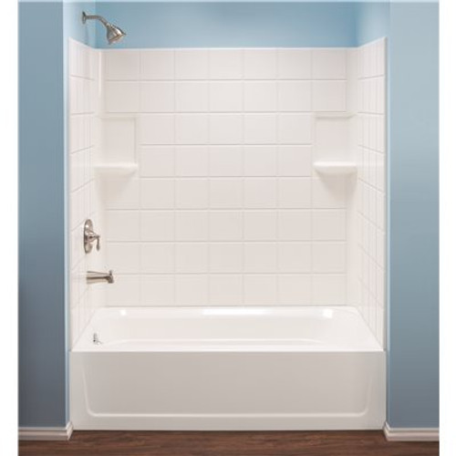 MUSTEE Topaz 30 in. x 60 in. x 59 in. 3-Piece Direct-to-Stud Tub Surround in White