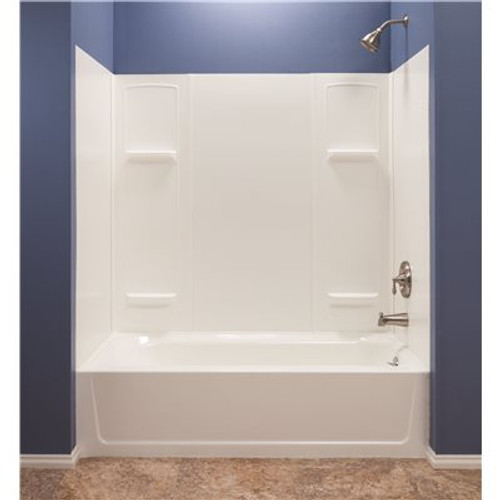 MUSTEE Durawall 30 in. x 60 in. x 55 in. 5 Piece Easy Up Adhesive Alcove Tub Surround in White