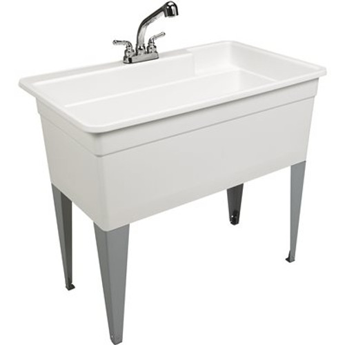BigTub Utilatub Combo 40 in. x 24 in. 33 in. Polypropylene Floor Mount Utility Tub with Pull-Out Faucet in White