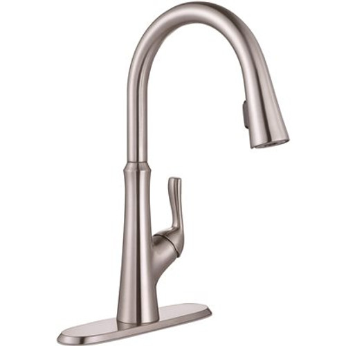 Premier Creswell Single-Handle Pull-Down Sprayer Kitchen Faucet with Concealed Sprayer in Brushed Nickel Premier Creswell Single-Handle Pull-Down Sprayer Kitchen Faucet with Concealed Sprayer in Brushed Nickel