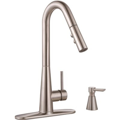 Premier Essen Single-Handle Pull-Down Sprayer Kitchen Faucet with Soap Dispenser in Brushed Nickel