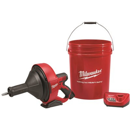 M12 12-V Lithium-Ion Cordless Drain Snake Auger W/ (1) 1.5Ah Battery, 5/16 in. x 25 ft. Cable, Charger, & 5 Gal. Bucket
