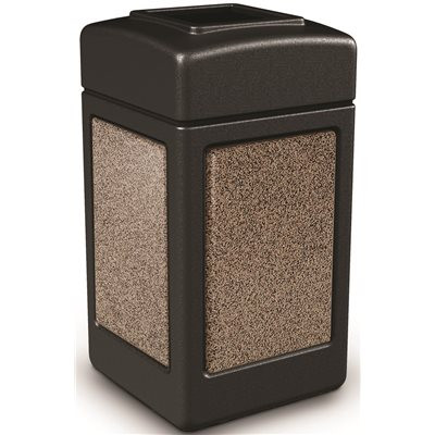 StoneTec 42 Gal. Black/Riverstone Square Trash Can with Open Top Lid