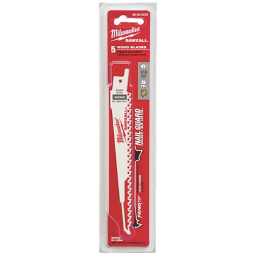 Milwaukee 6 in. 5 TPI Thin Kerf Wood Cutting SAWZALL Reciprocating Saw Blades (50-Pack)