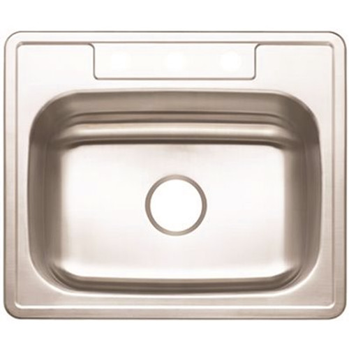 Premier Stainless Steel Kitchen Sink 25 in. 3-Hole Single Bowl Drop-In Kitchen Sink with Brush Finish