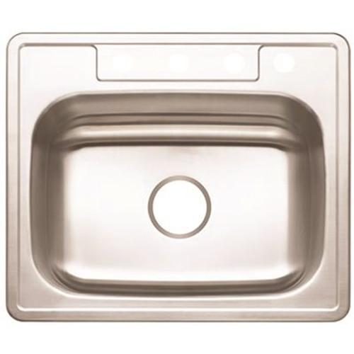 Premier Stainless Steel Kitchen Sink 25 in. 4-Hole Single Bowl Drop-In Kitchen Sink with Brush Finish